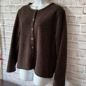 L.L. Bean Black and Brown sweater 74% poly 25% cotton unique buttons
